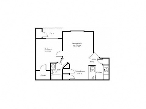 Floor plan for 1 bed, 1 bath, 660 sqft